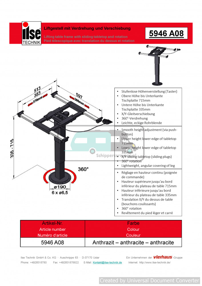 Ilse Lifttafelpoot Draai- & Schuifbaar 5946 A08