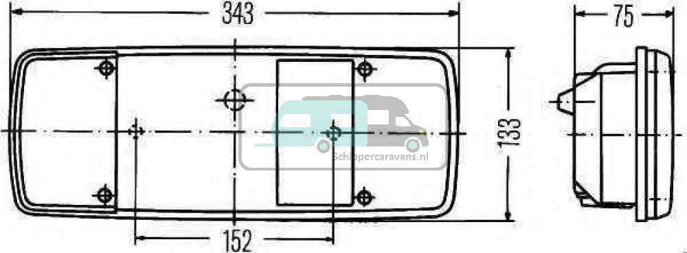 Hella Achterlicht Rem/ Knipper/ Mist/ Achteruitrij/ Reflector 5-Vaks Inbouw Links 12/24V