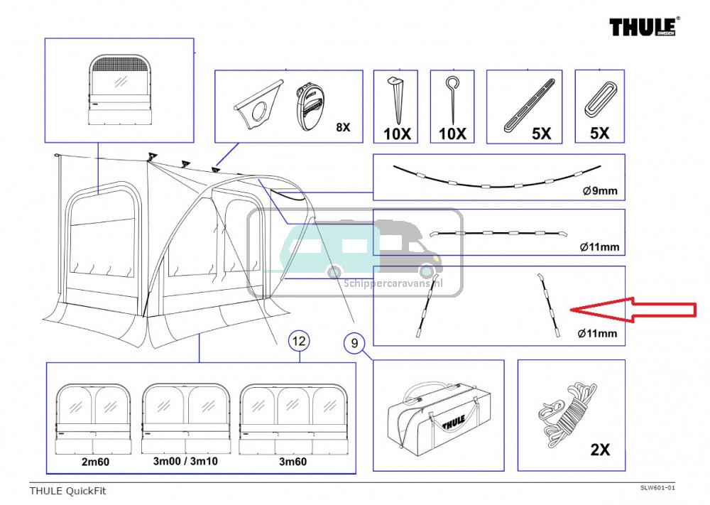 Thule Quickfit Tentstokken 183cm 11cm doorsnede