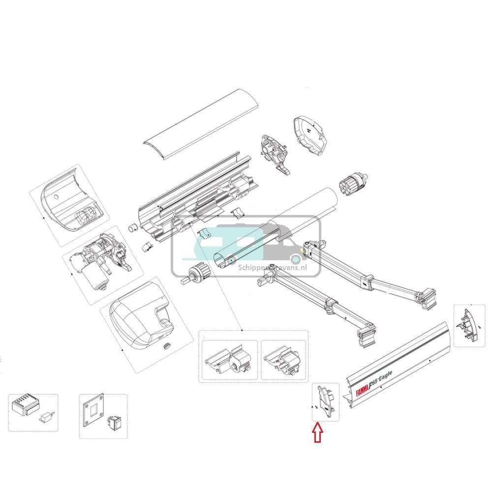 Fiamma Eindkap Lead Rail Links Polar White F65L 400-490 018