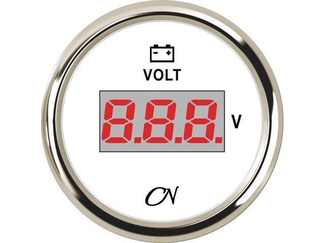 Voltmeter digitaal - wit - chroom - signaal 8-32V - diameter 57mm - 52mm